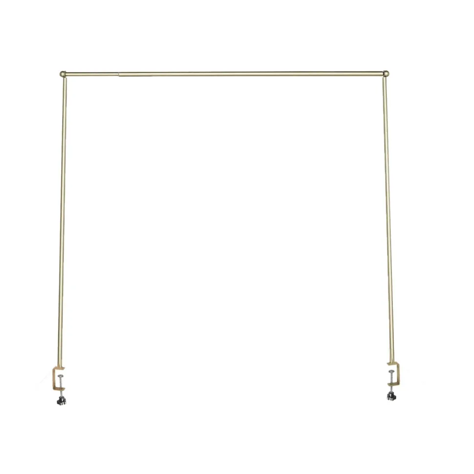 3.5ft H x 6.5ft W – Gold Metal Over-the-Table Rod Stand with Adjustable Hanging Bar & Clamps