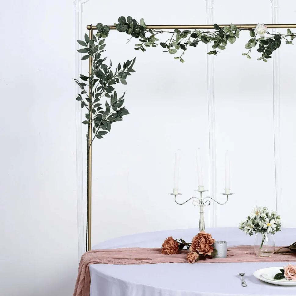 3.5ft H x 6.5ft W – Gold Metal Over-the-Table Rod Stand with Adjustable Hanging Bar & Clamps