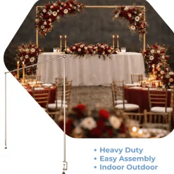 3.5ft H x 6.5ft W – Gold Metal Over-the-Table Rod Stand with Adjustable Hanging Bar & Clamps