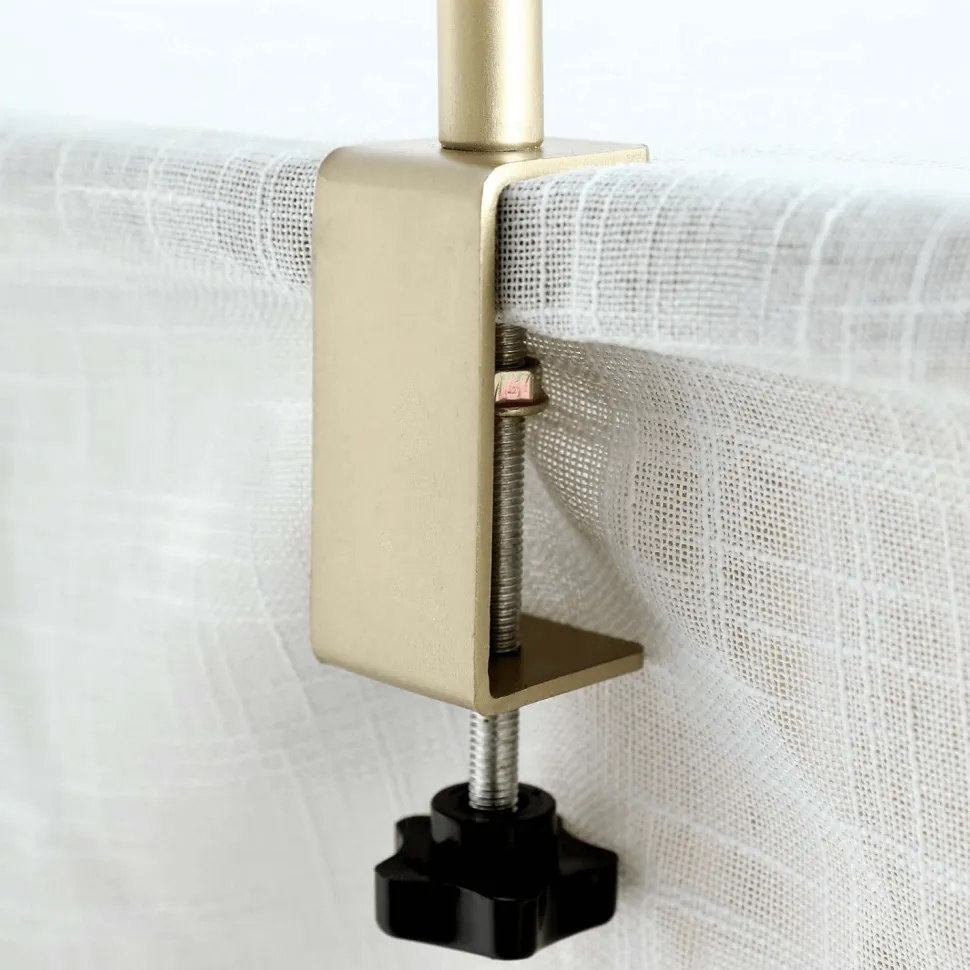 3.5ft H x 6.5ft W – Gold Metal Over-the-Table Rod Stand with Adjustable Hanging Bar & Clamps