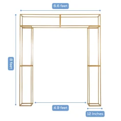 8ft H x 6.6ft W - Heavy Duty Gold Metal 3D Rectangular Wedding Arch – Floral & Balloon Backdrop Frame