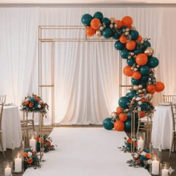 8ft H x 6.6ft W - Heavy Duty Gold Metal 3D Rectangular Wedding Arch – Floral & Balloon Backdrop Frame
