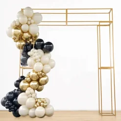 8ft H x 6.6ft W - Heavy Duty Gold Metal 3D Rectangular Wedding Arch – Floral & Balloon Backdrop Frame