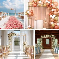 8ft H x 6.6ft W - Heavy Duty Gold Metal 3D Rectangular Wedding Arch – Floral & Balloon Backdrop Frame
