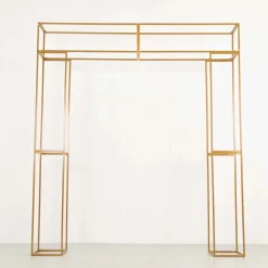 8ft H x 6.6ft W - Heavy Duty Gold Metal 3D Rectangular Wedding Arch – Floral & Balloon Backdrop Frame