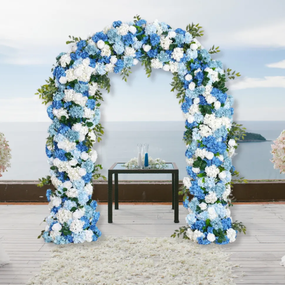 8ft LUXE Blue & White Rose & Hydrangea Floral Arch with optional frame