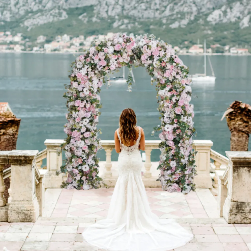 8ft LUXE Pink Rose & Green Leaf Mixed Floral Arch with Optional Frame