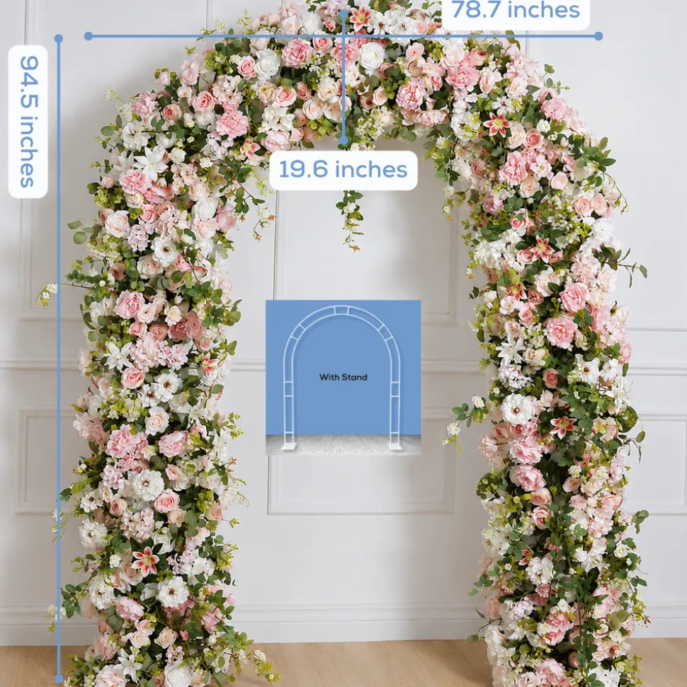 8ft LUXE Pink Rose & Green Leaf Mixed Floral Arch with Optional Frame