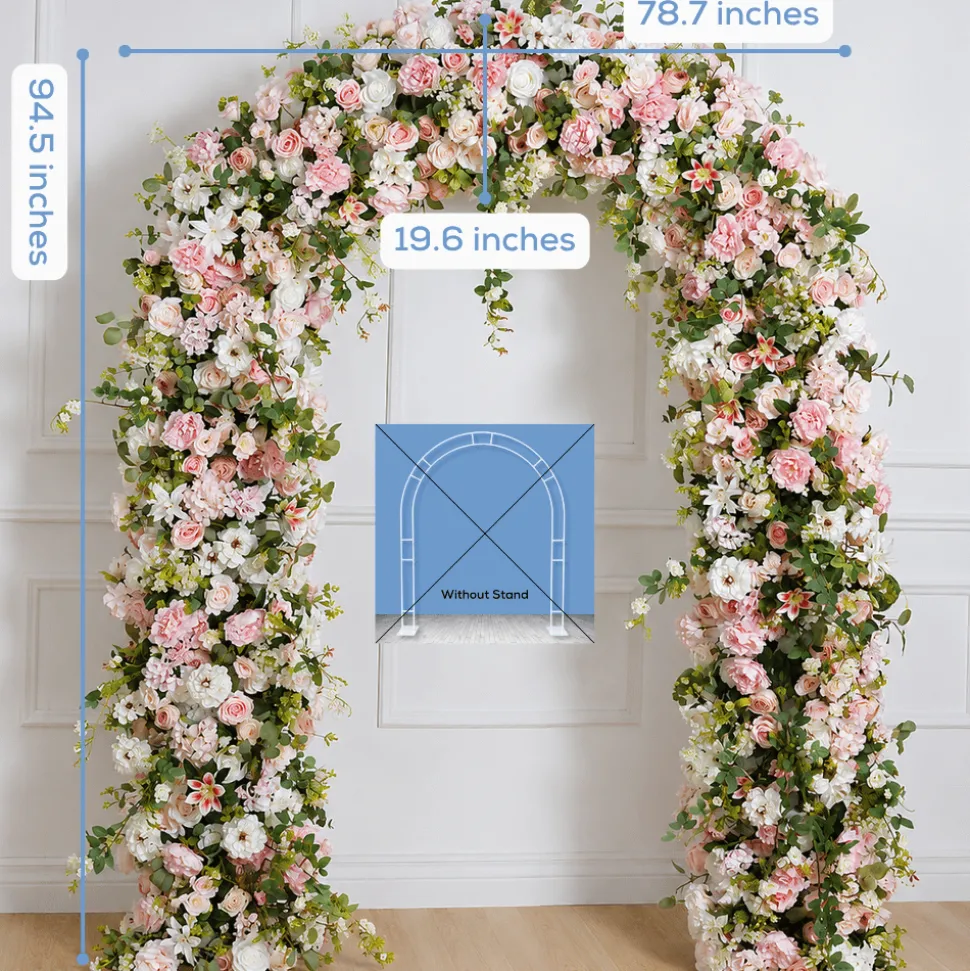 8ft LUXE Pink Rose & Green Leaf Mixed Floral Arch with Optional Frame