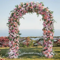 8ft LUXE Pink Rose, Peony & Green Eucalyptus Leaf Mixed Floral Arch with Optional Frame