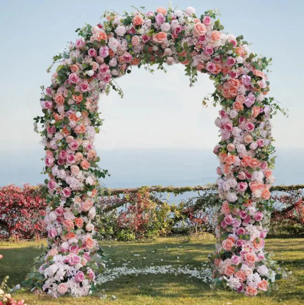 8ft LUXE Pink Rose, Peony & Green Eucalyptus Leaf Mixed Floral Arch with Optional Frame