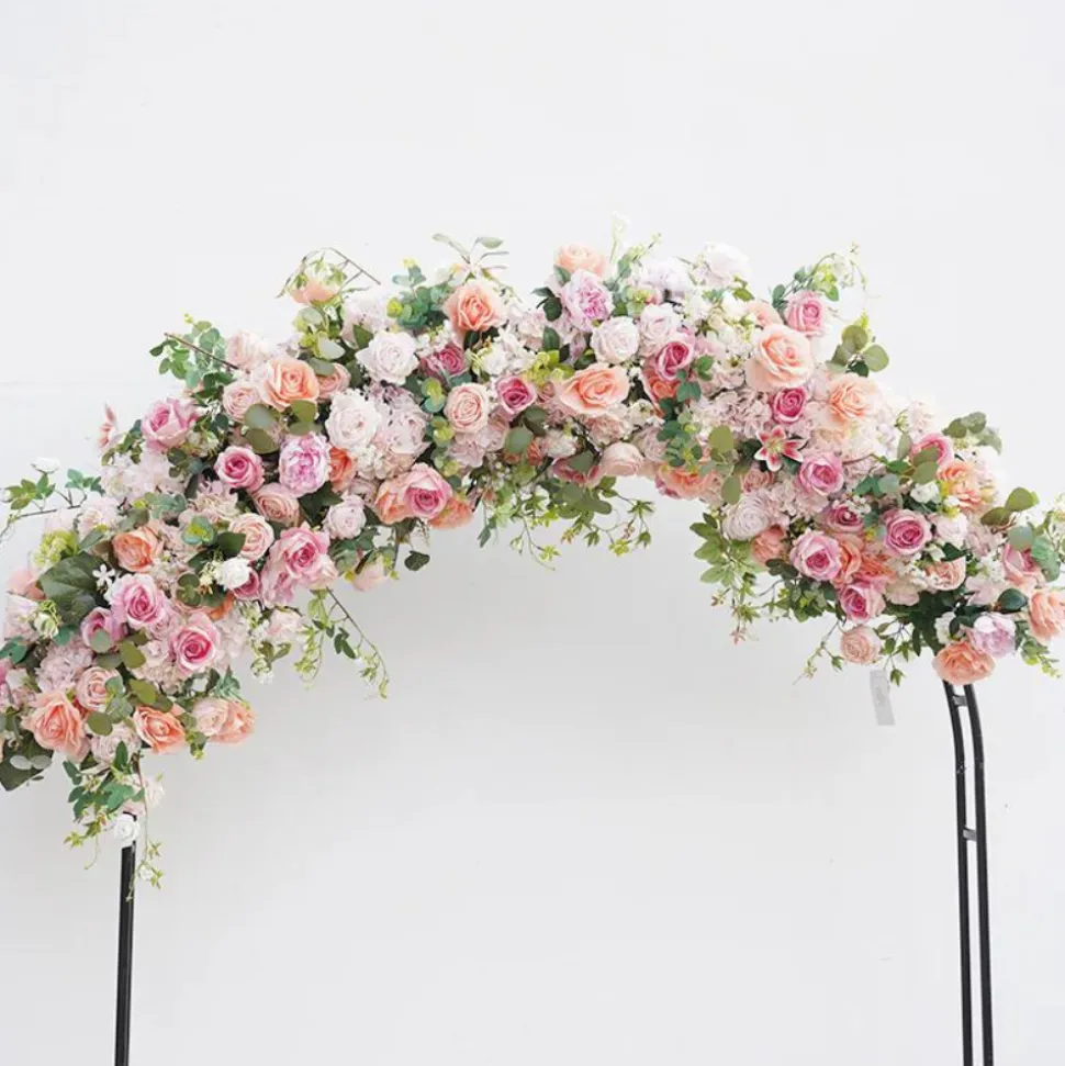 8ft LUXE Pink Rose, Peony & Green Eucalyptus Leaf Mixed Floral Arch with Optional Frame