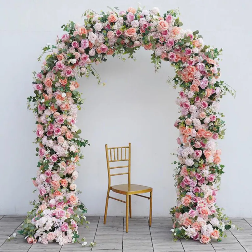 8ft LUXE Pink Rose, Peony & Green Eucalyptus Leaf Mixed Floral Arch with Optional Frame