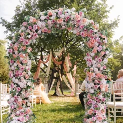 8ft LUXE Pink Rose, Peony & Green Eucalyptus Leaf Mixed Floral Arch with Optional Frame