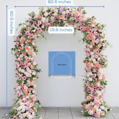 8ft LUXE Pink Rose, Peony & Green Eucalyptus Leaf Mixed Floral Arch with Optional Frame