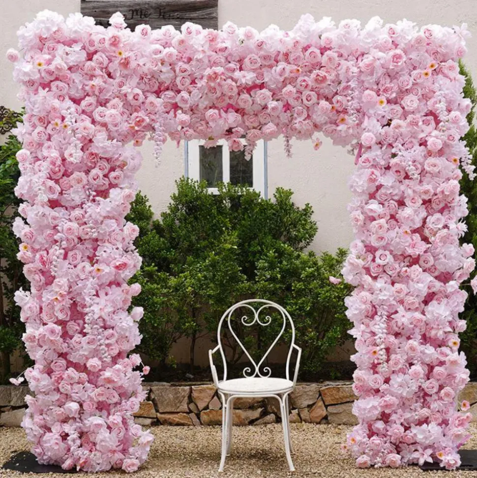 8ft LUXE Pink Rose & Wisteria Square Floral Arch with Optional Pipe Kit Frame