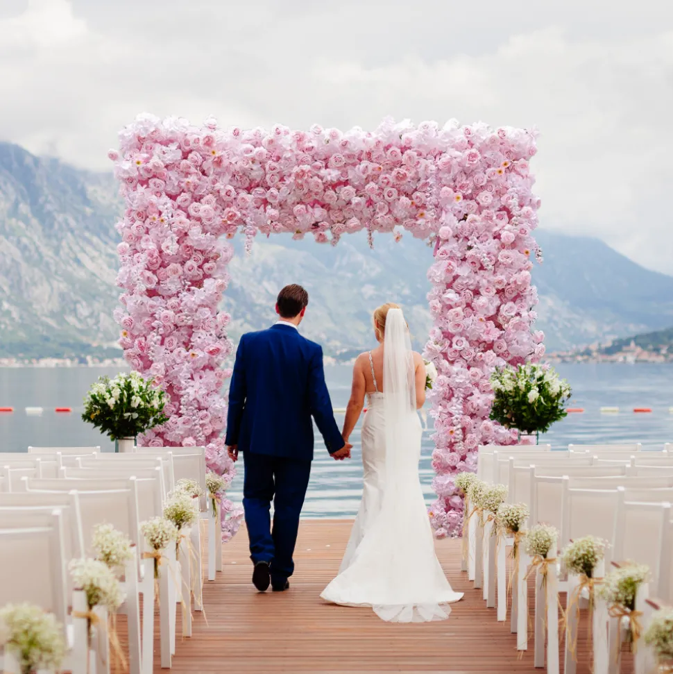 8ft LUXE Pink Rose & Wisteria Square Floral Arch with Optional Pipe Kit Frame