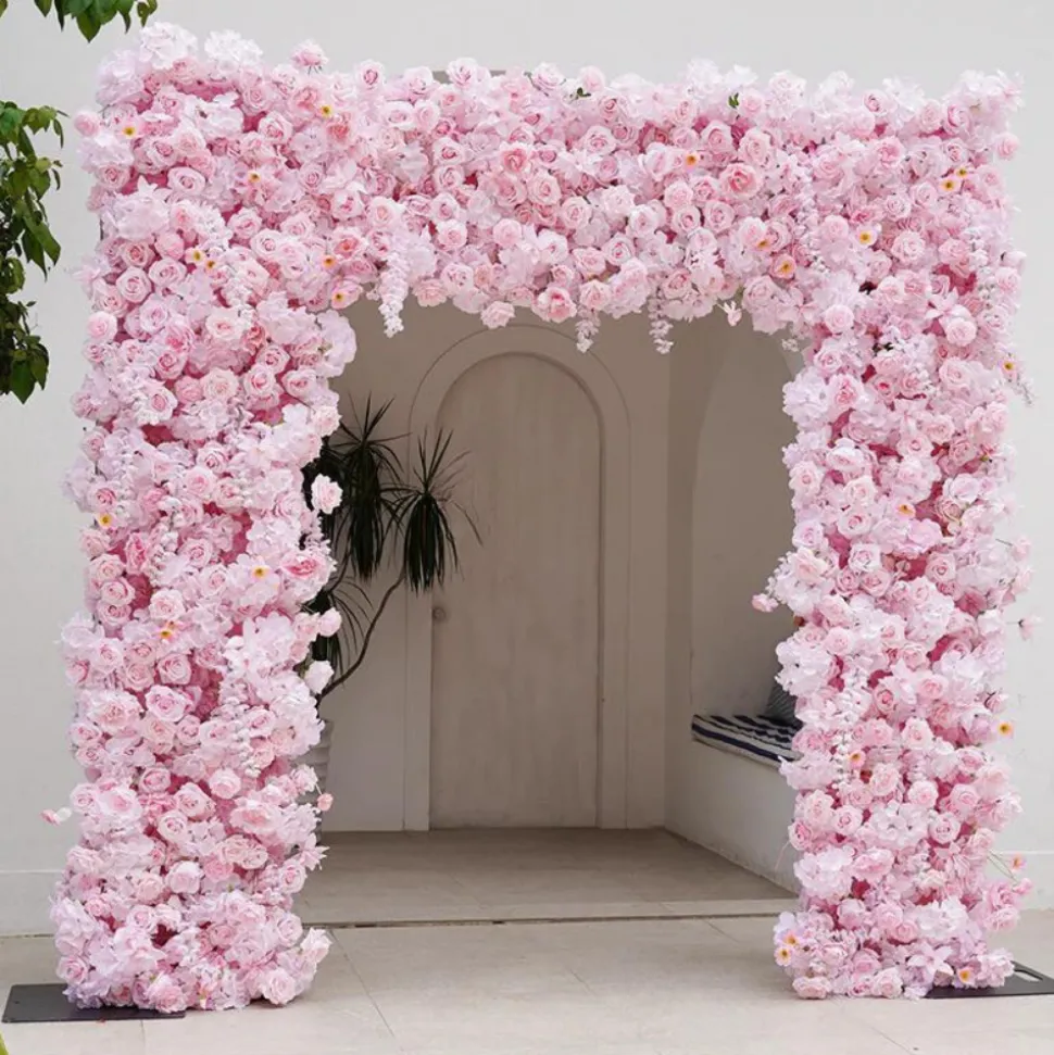 8ft LUXE Pink Rose & Wisteria Square Floral Arch with Optional Pipe Kit Frame
