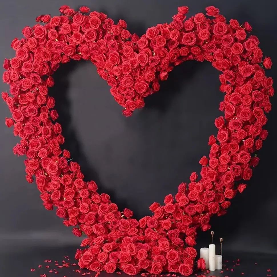 8ft LUXE Red Rose Heart Shaped Floral Arch with Optional Frame