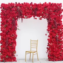 8ft LUXE Red Rose & Wisteria Square Floral Arch with Optional Pipe Kit Frame