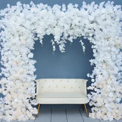8ft LUXE White & Champagne Cherry Blossom Square Floral Arch with Optional Pipe Kit Frame