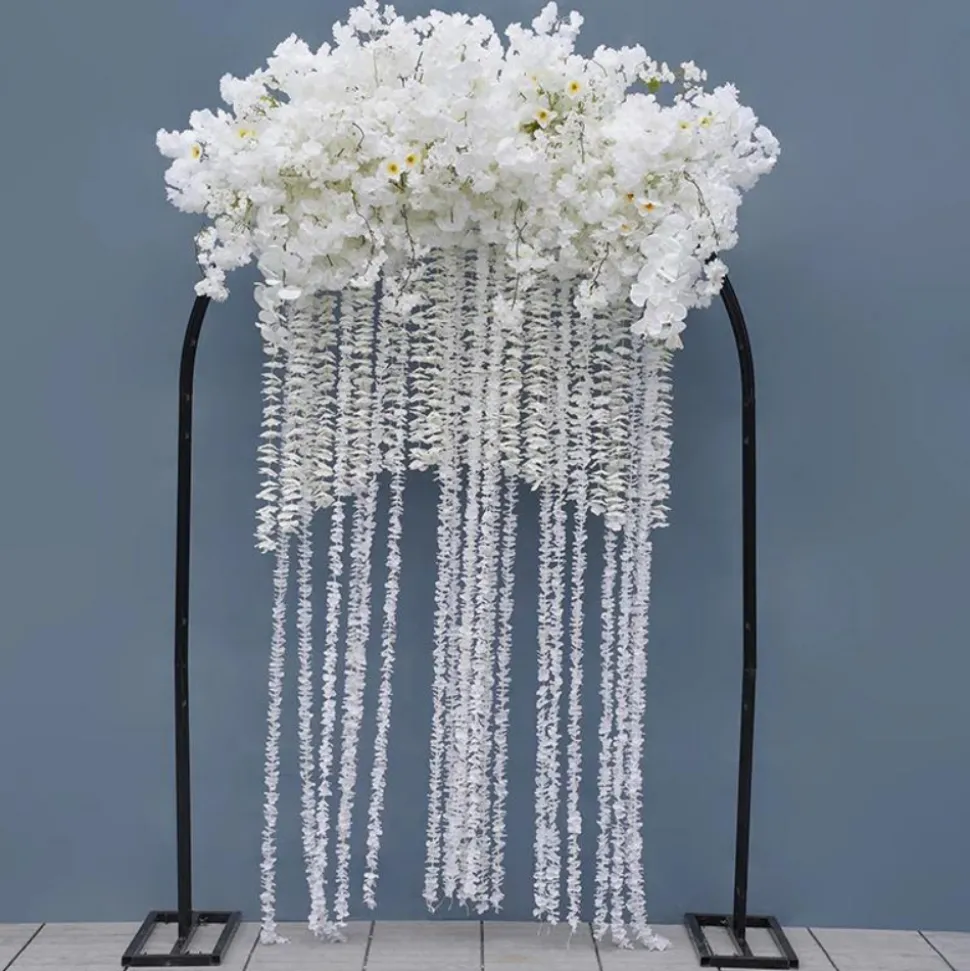 8ft LUXE White Cherry Blossom & Hanging Wisteria Floral Arch with Optional Frame