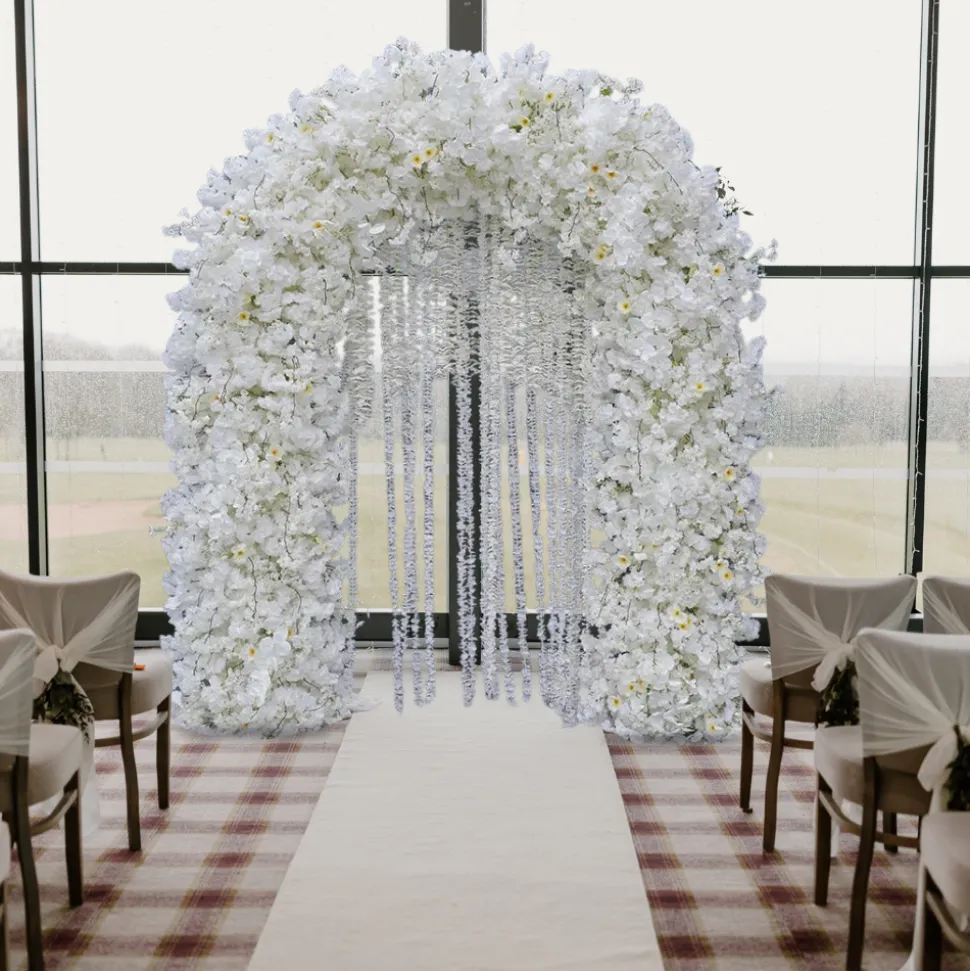 8ft LUXE White Cherry Blossom & Hanging Wisteria Floral Arch with Optional Frame