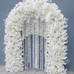 8ft LUXE White Cherry Blossom & Hanging Wisteria Floral Arch with Optional Frame
