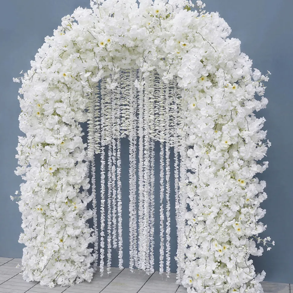 8ft LUXE White Cherry Blossom & Hanging Wisteria Floral Arch with Optional Frame