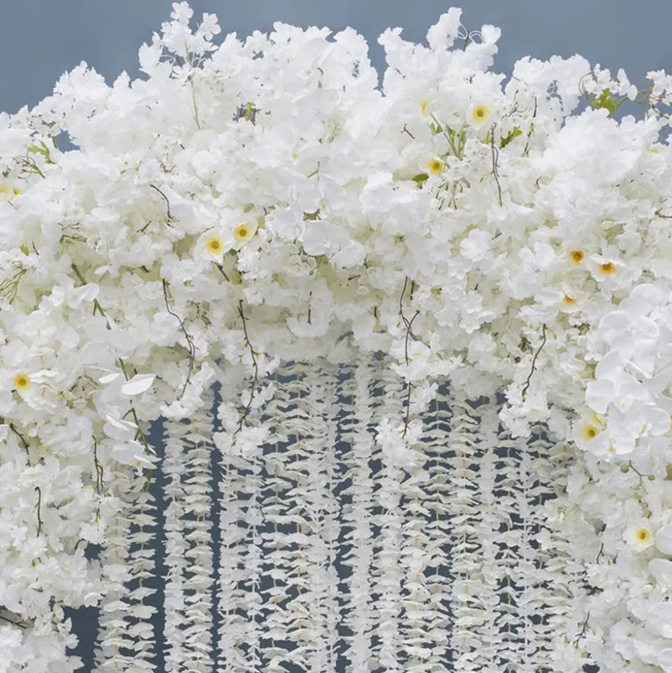 8ft LUXE White Cherry Blossom & Hanging Wisteria Floral Arch with Optional Frame