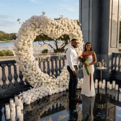 7ft LUXE White Hydrangea Heart Shaped Floral Arch with Optional Frame
