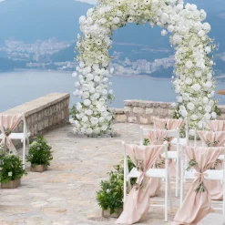 8ft LUXE White Rose & Baby's Breath Floral Arch with Optional Frame