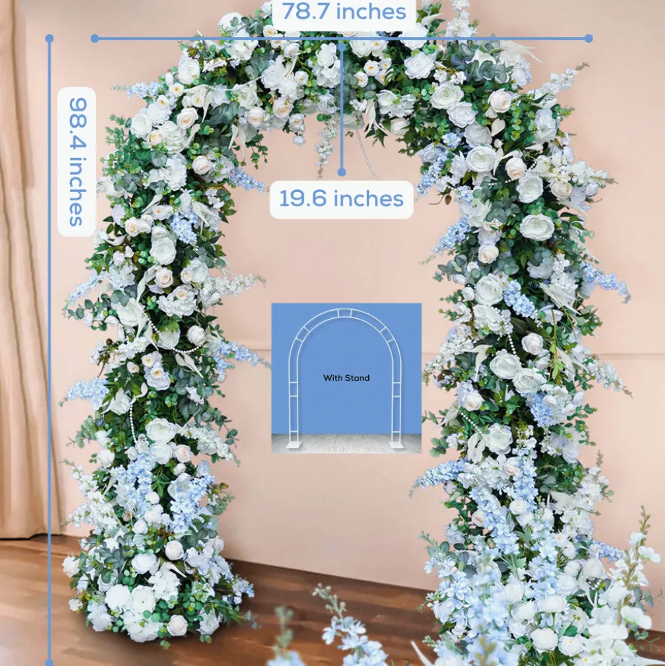 8ft LUXE White Rose & Green Eucalyptus Leaf Floral Arch with optional frame