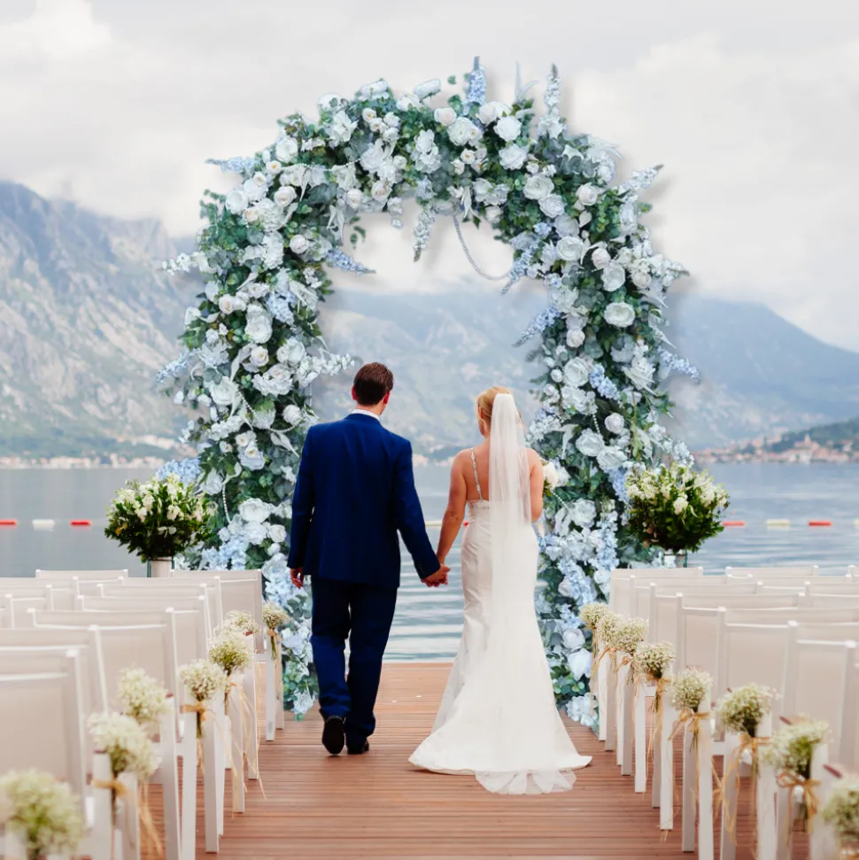 8ft LUXE White Rose & Green Eucalyptus Leaf Floral Arch with optional frame