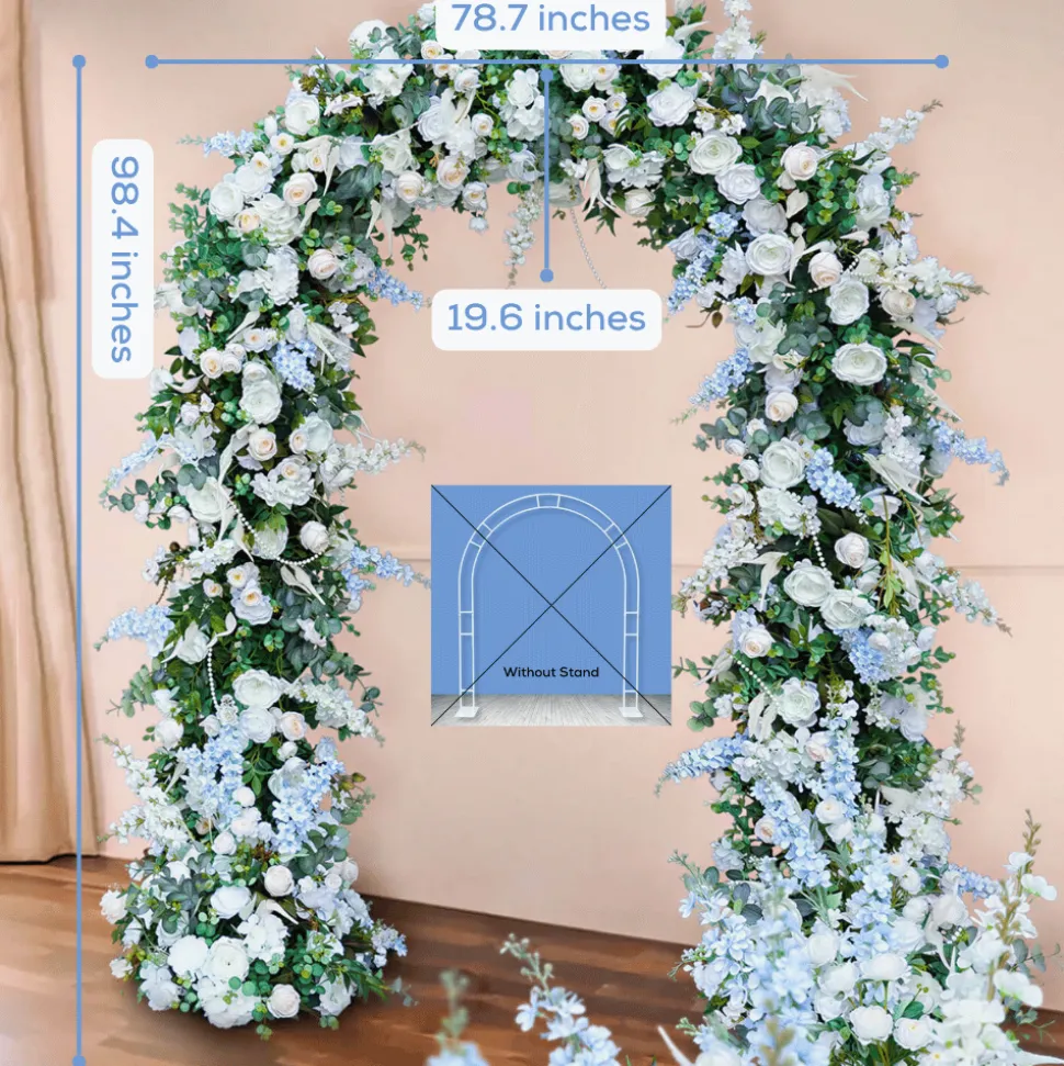 8ft LUXE White Rose & Green Eucalyptus Leaf Floral Arch with optional frame
