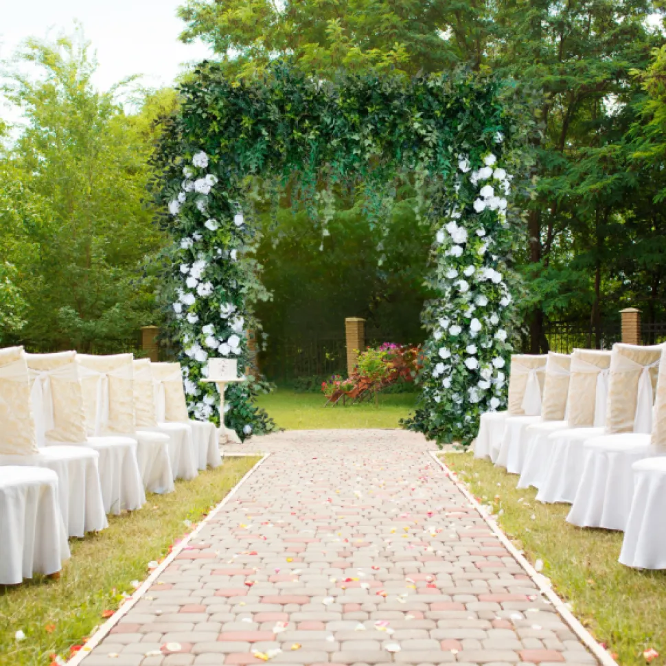 8ft LUXE White Rose, Green Willow Leaf & Wisteria Mixed Square Floral Arch with Optional Pipe Kit Frame