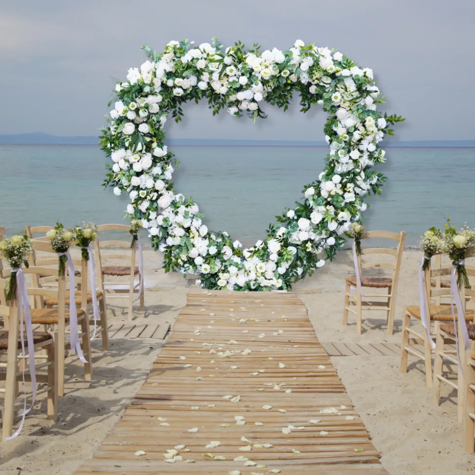 8ft LUXE White Rose & Green Willow Leaf Heart Shaped Floral Arch with optional frame