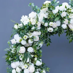 8ft LUXE White Rose & Green Willow Leaf Heart Shaped Floral Arch with optional frame