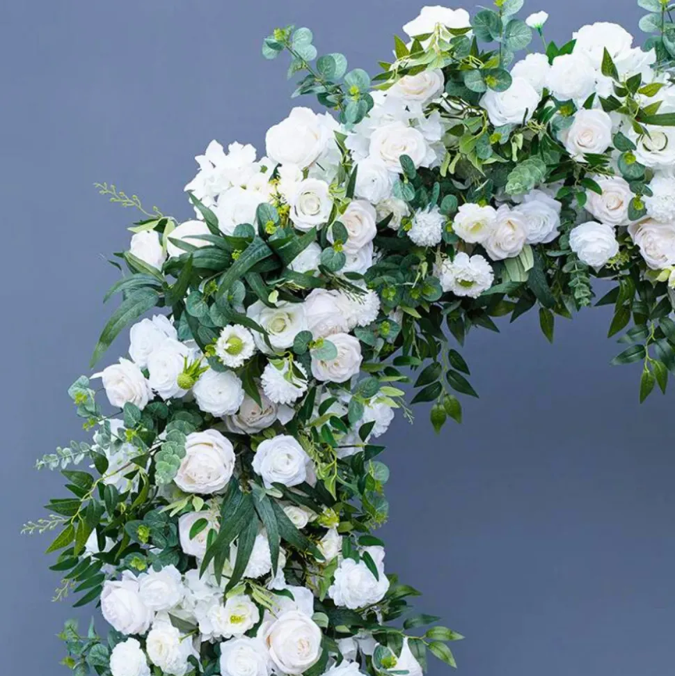 8ft LUXE White Rose & Green Willow Leaf Heart Shaped Floral Arch with optional frame