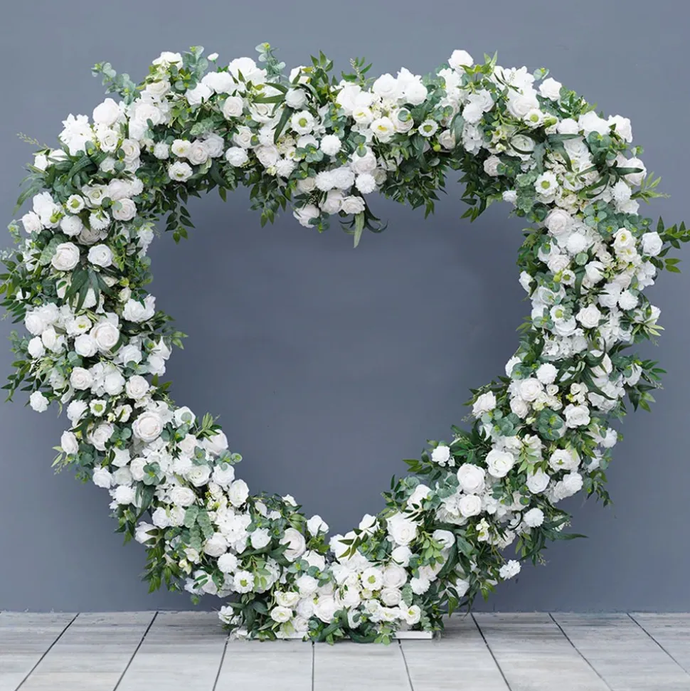 8ft LUXE White Rose & Green Willow Leaf Heart Shaped Floral Arch with optional frame