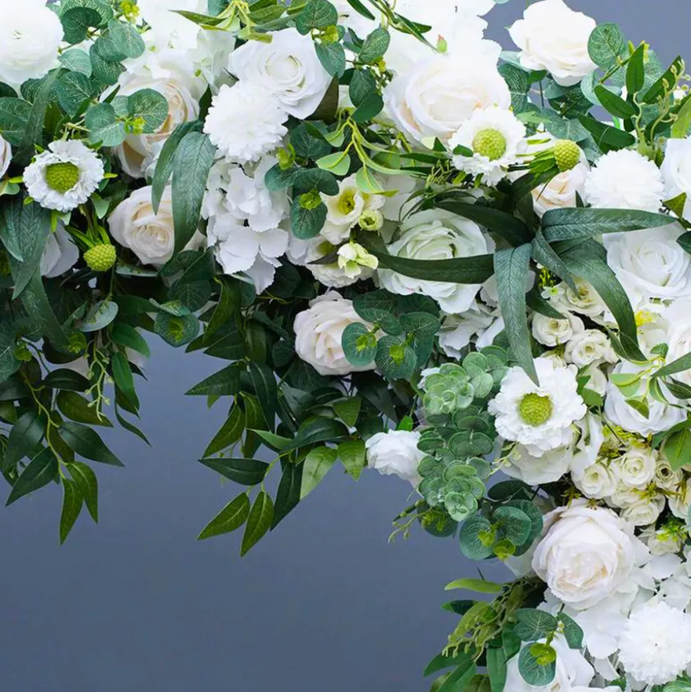8ft LUXE White Rose & Green Willow Leaf Heart Shaped Floral Arch with optional frame