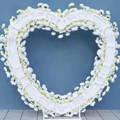 7ft LUXE White Rose Heart Shaped Floral Arch with Optional Frame