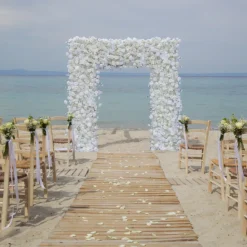 8ft LUXE White Rose, Hydrangea, Orchid & Baby's Breath Mixed Square Floral Arch with Optional Pipe Kit Frame