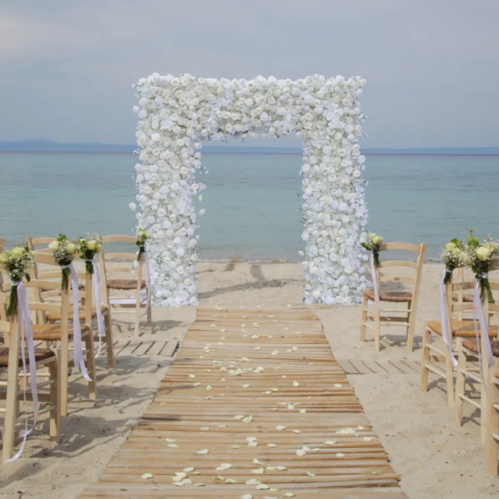 8ft LUXE White Rose, Hydrangea, Orchid & Baby's Breath Mixed Square Floral Arch with Optional Pipe Kit Frame