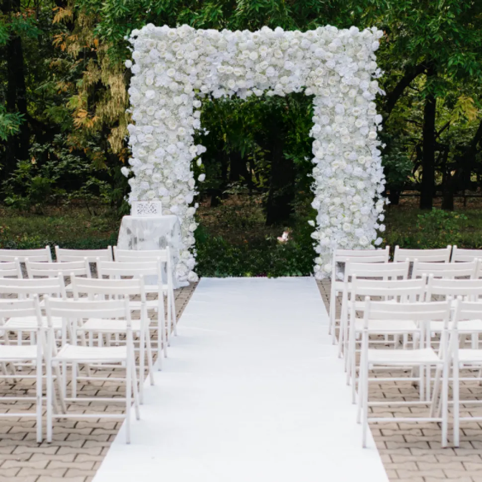 8ft LUXE White Rose, Hydrangea, Orchid & Baby's Breath Mixed Square Floral Arch with Optional Pipe Kit Frame