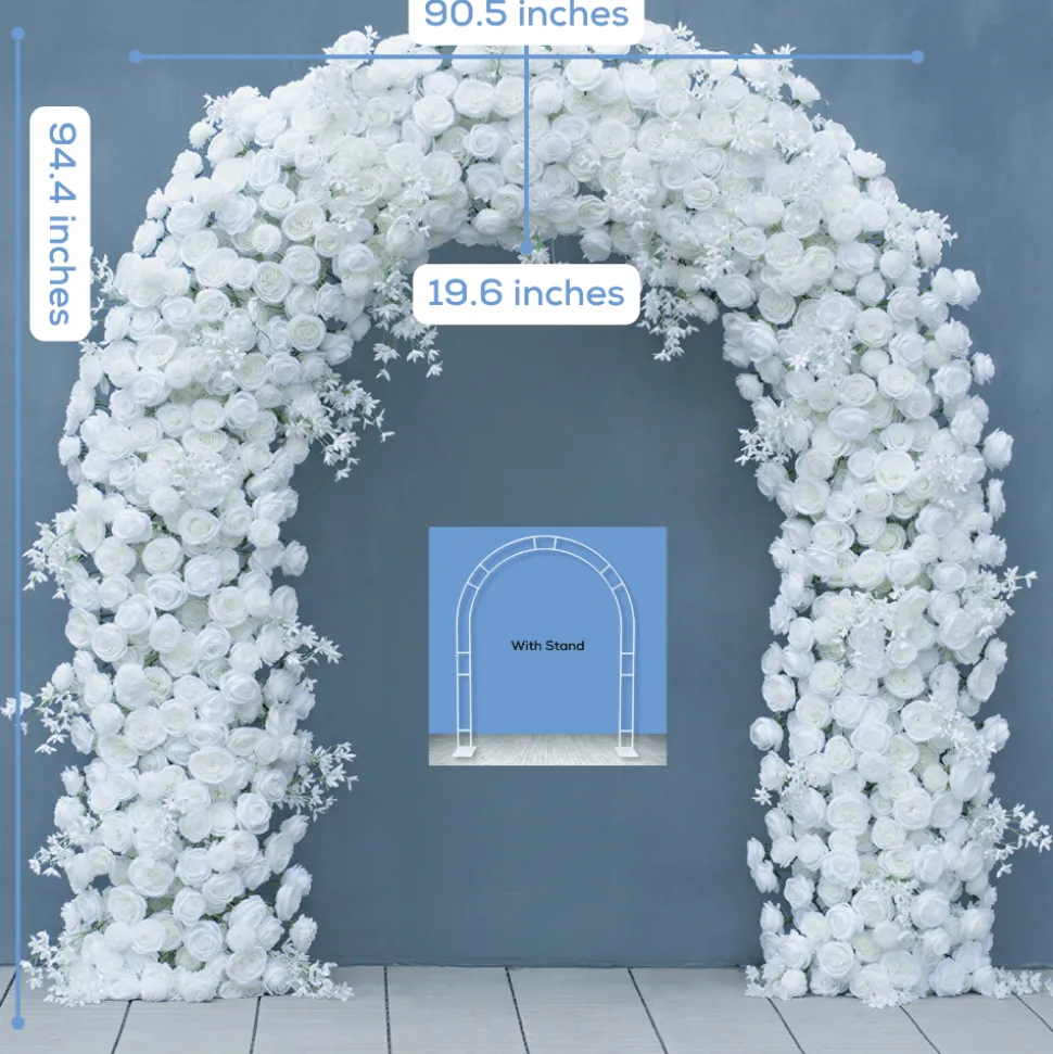 8ft LUXE White Rose, Peony & Orchid Mixed Floral Arch with Optional Frame
