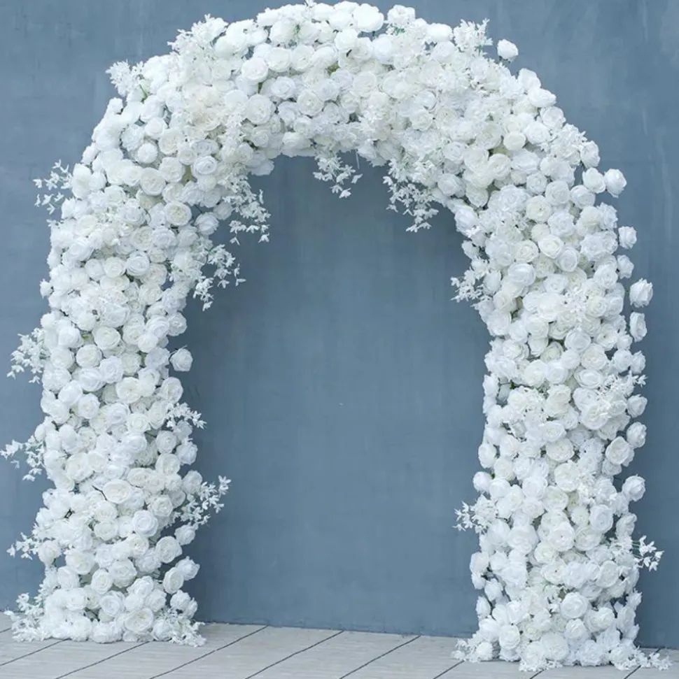 8ft LUXE White Rose, Peony & Orchid Mixed Floral Arch with Optional Frame