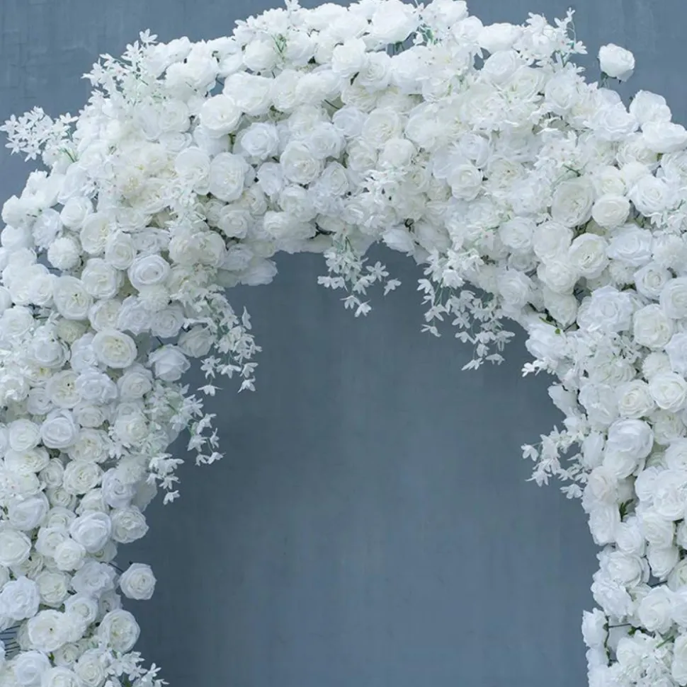 8ft LUXE White Rose, Peony & Orchid Mixed Floral Arch with Optional Frame
