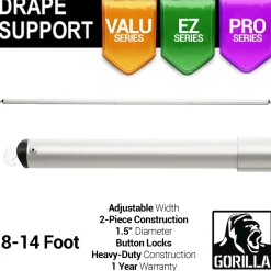 8-14ft Telescoping Drape Support w/ Button Stops at 10ft, 12ft