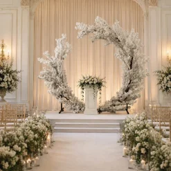 8ft White Hydrangea Floral Partial Round Wedding Ceremony Arch | ModTree™ Collection